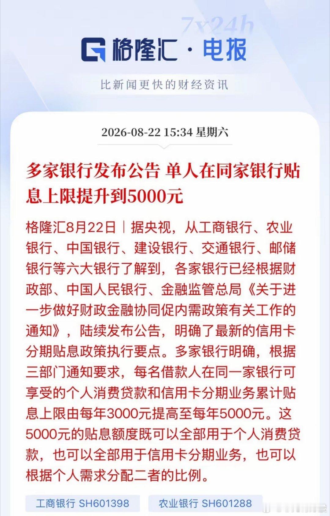 六大国有银行重磅发布！贴息上限再度提高！只要你消费，不管你是用银行信用卡消费还是