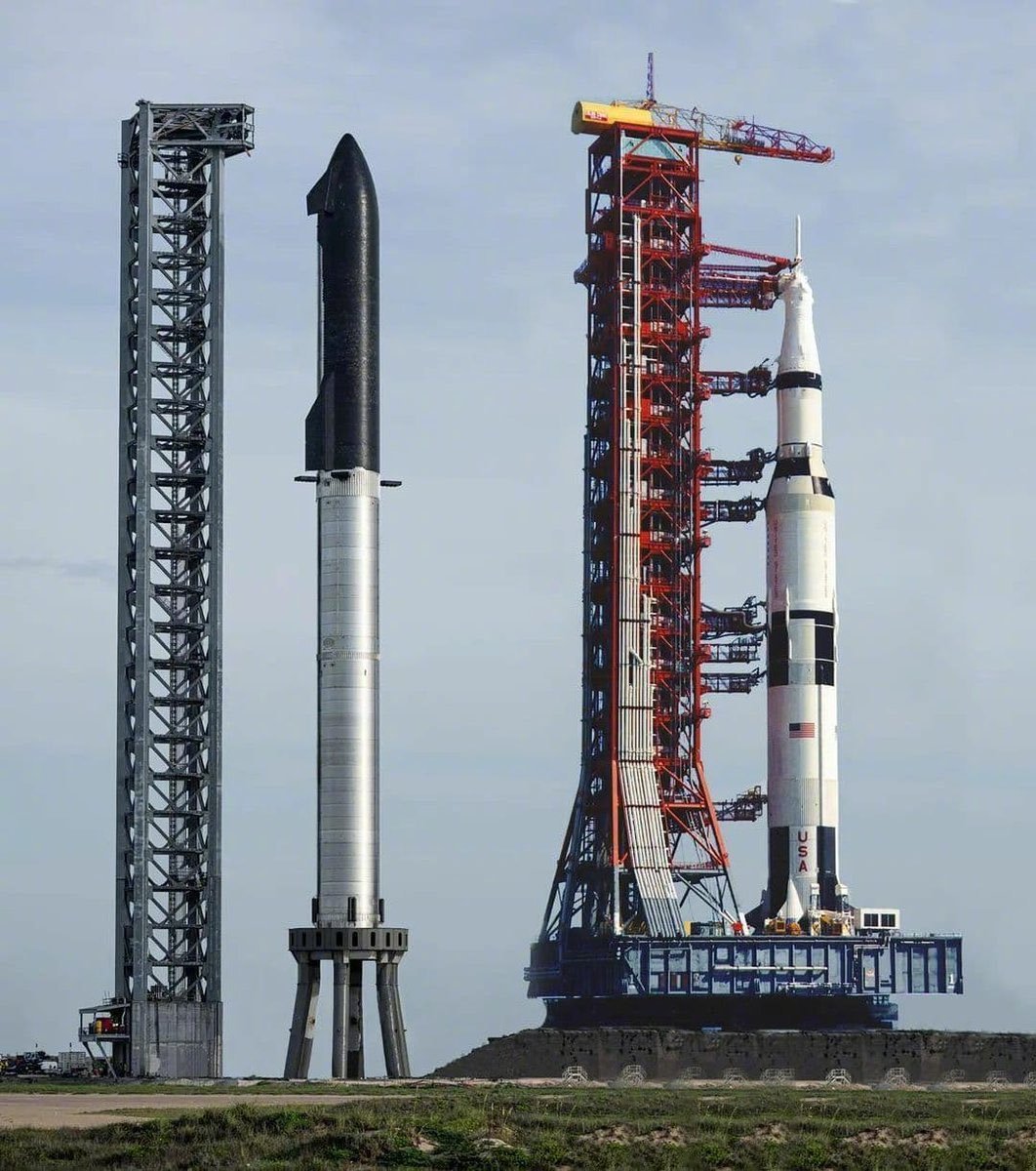 图一、星舰和土星五号大小对比，图源wiggle。图二、星舰第三次飞行测试（非官方