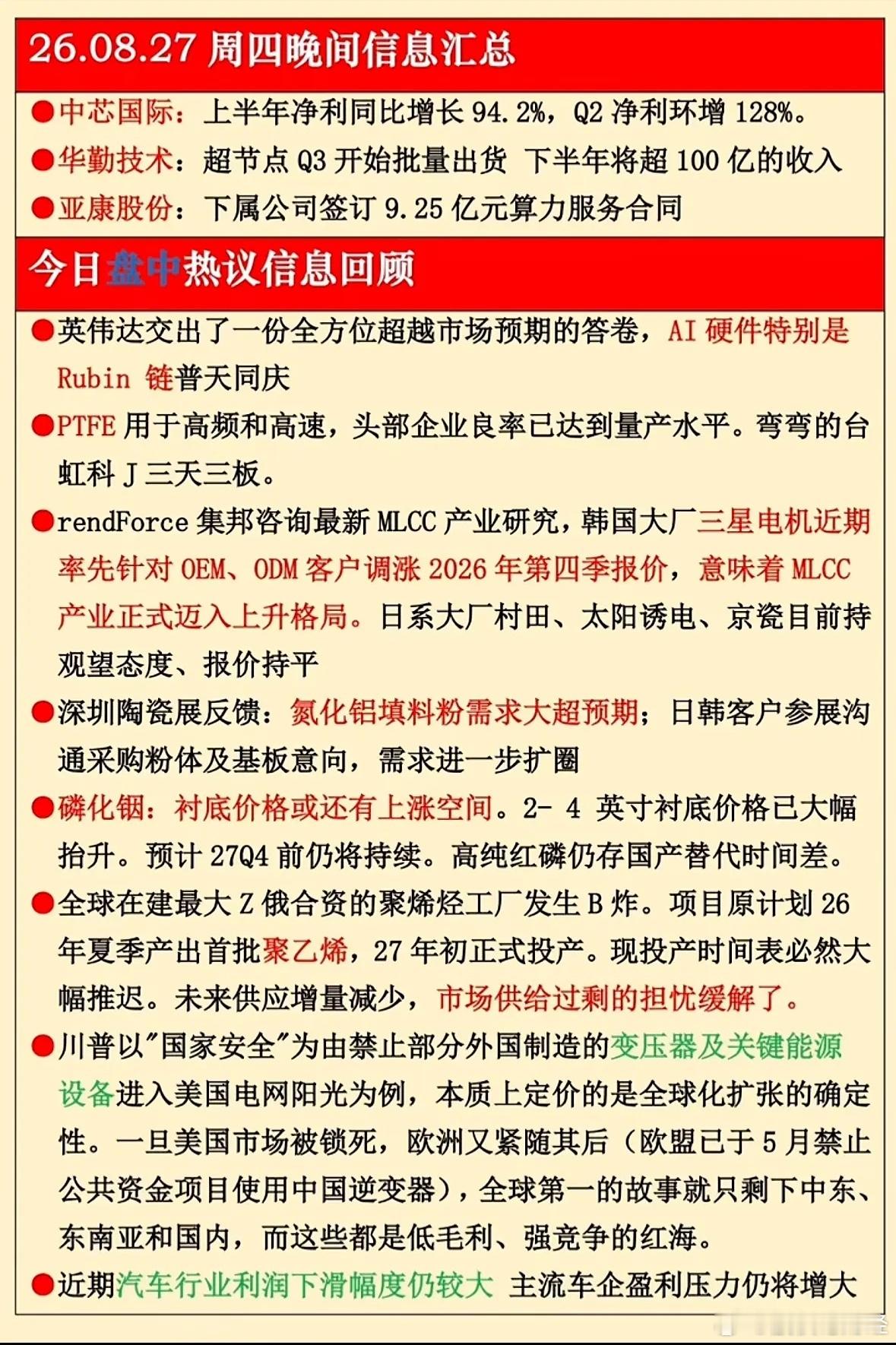8月27日晚间信息汇总 ​​​