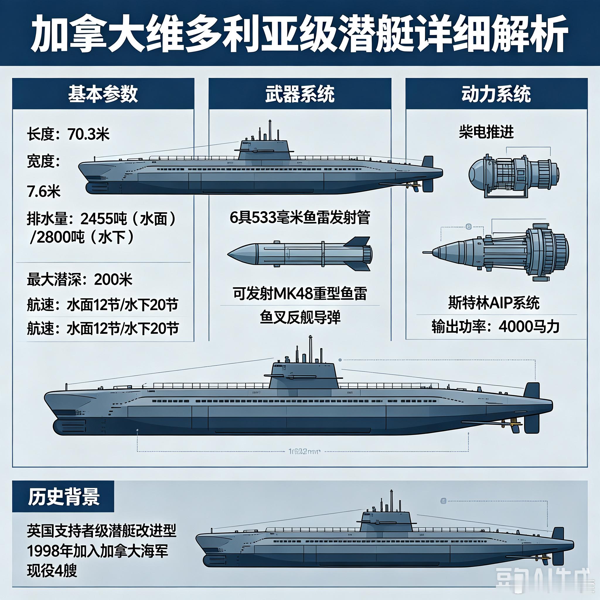 军事ai新视野ai热力追踪 加拿大维多利亚级潜艇（原英国支持者级）（图片由豆包a
