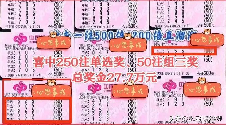 牛人！这位彩民独中福彩3D250注单选奖以及50注组三奖，合计奖金高达27.7万