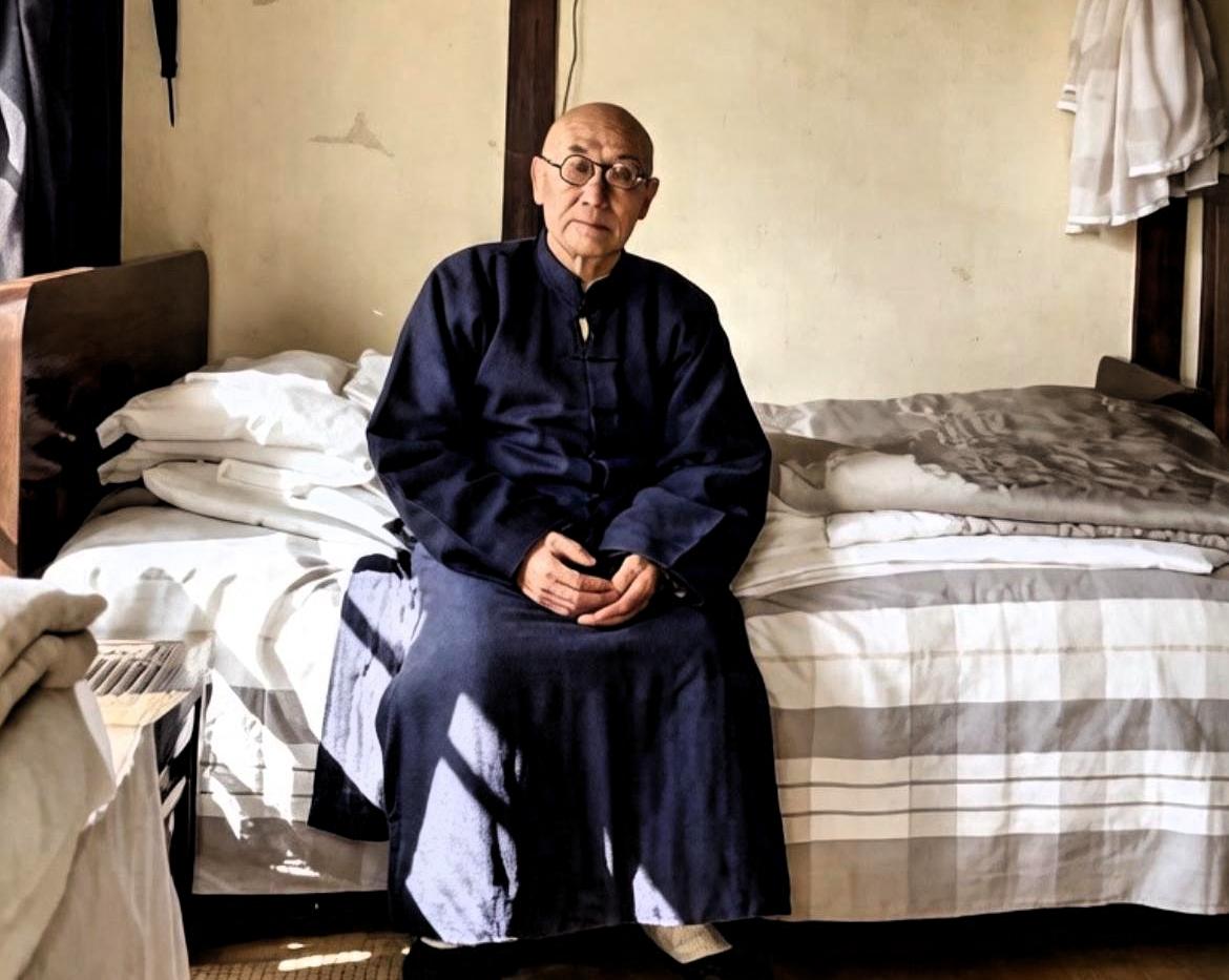1950年秋，67岁的阎锡山在台北阳明山自建的种能洞留影。这座仿山西窑洞的石砌居