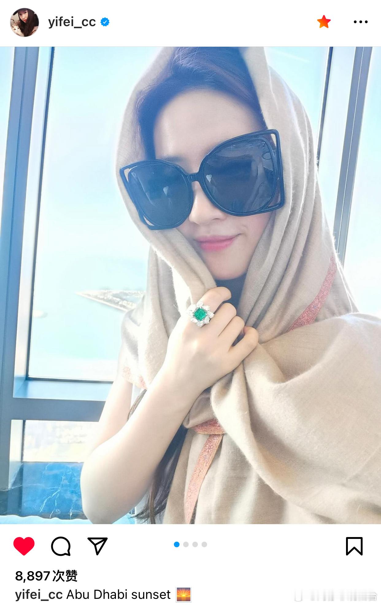 【#刘亦菲#🏝️Instagram】IG更新：Abu Dhabi sunset