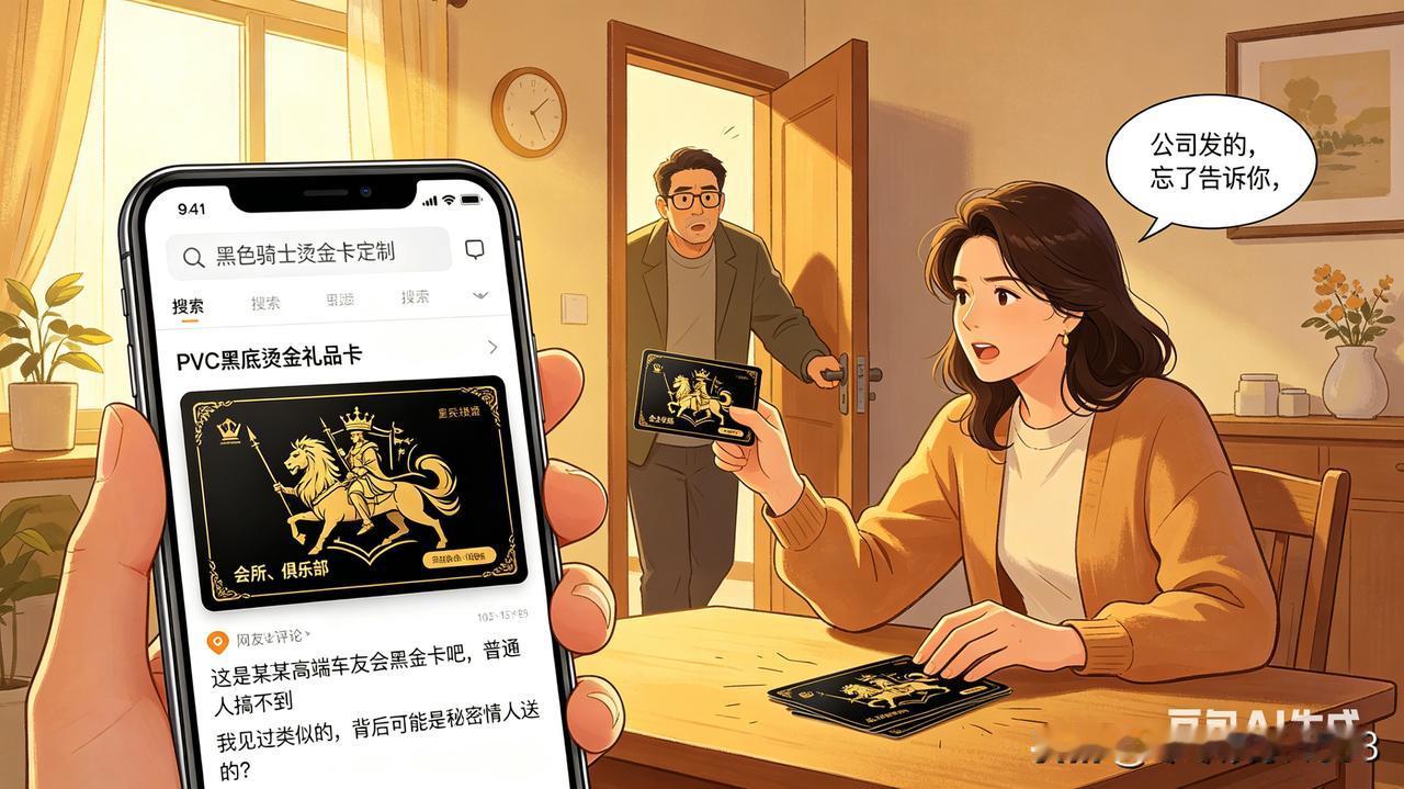 陈女士在丈夫车里副驾储物格里发现一张黑卡时，连卡套上烫金的骑士图案都没看清，指尖