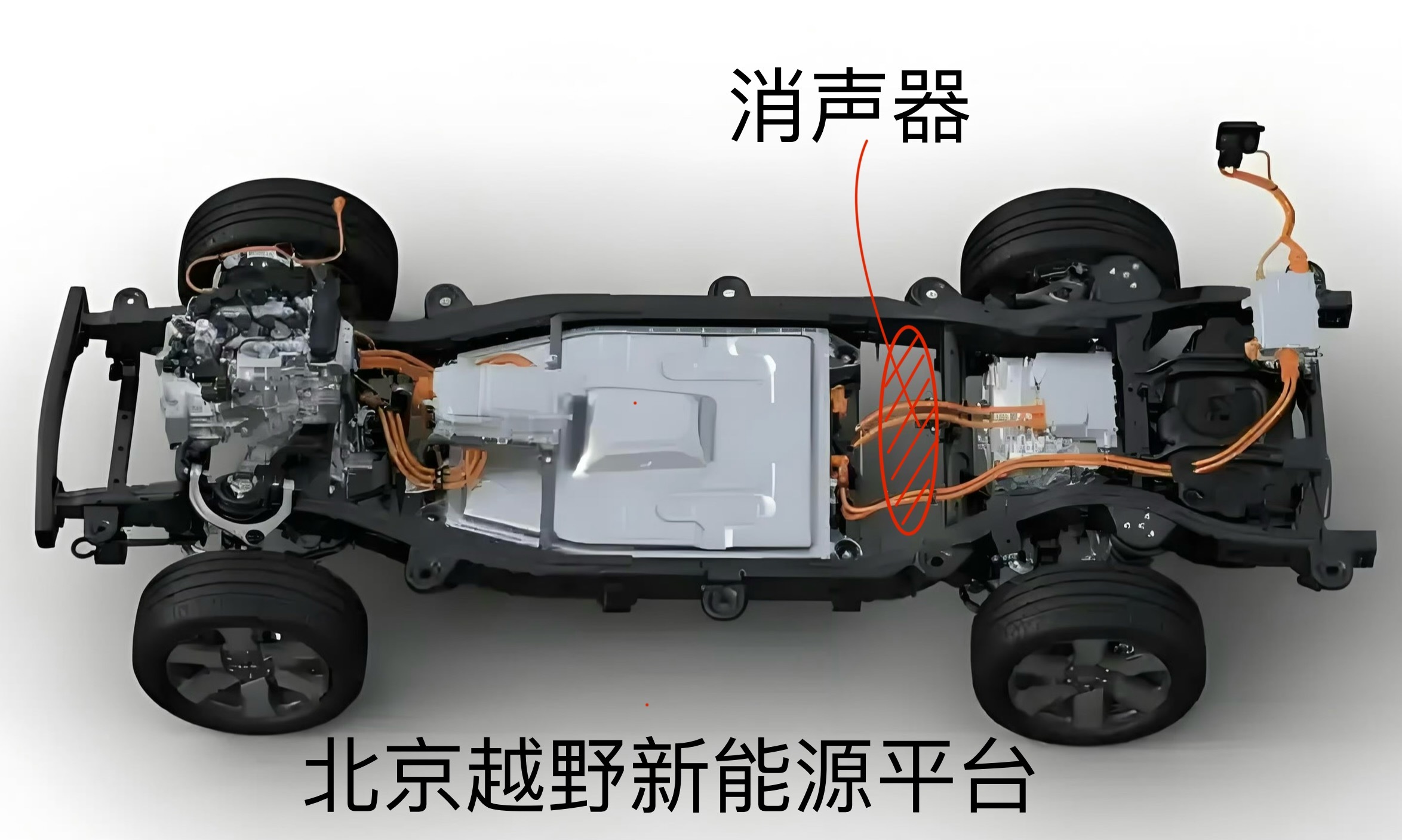 新能源大梁越野车，还是北京越野的设计巧妙，排气消声器放在后轴之前，能同时具备大电