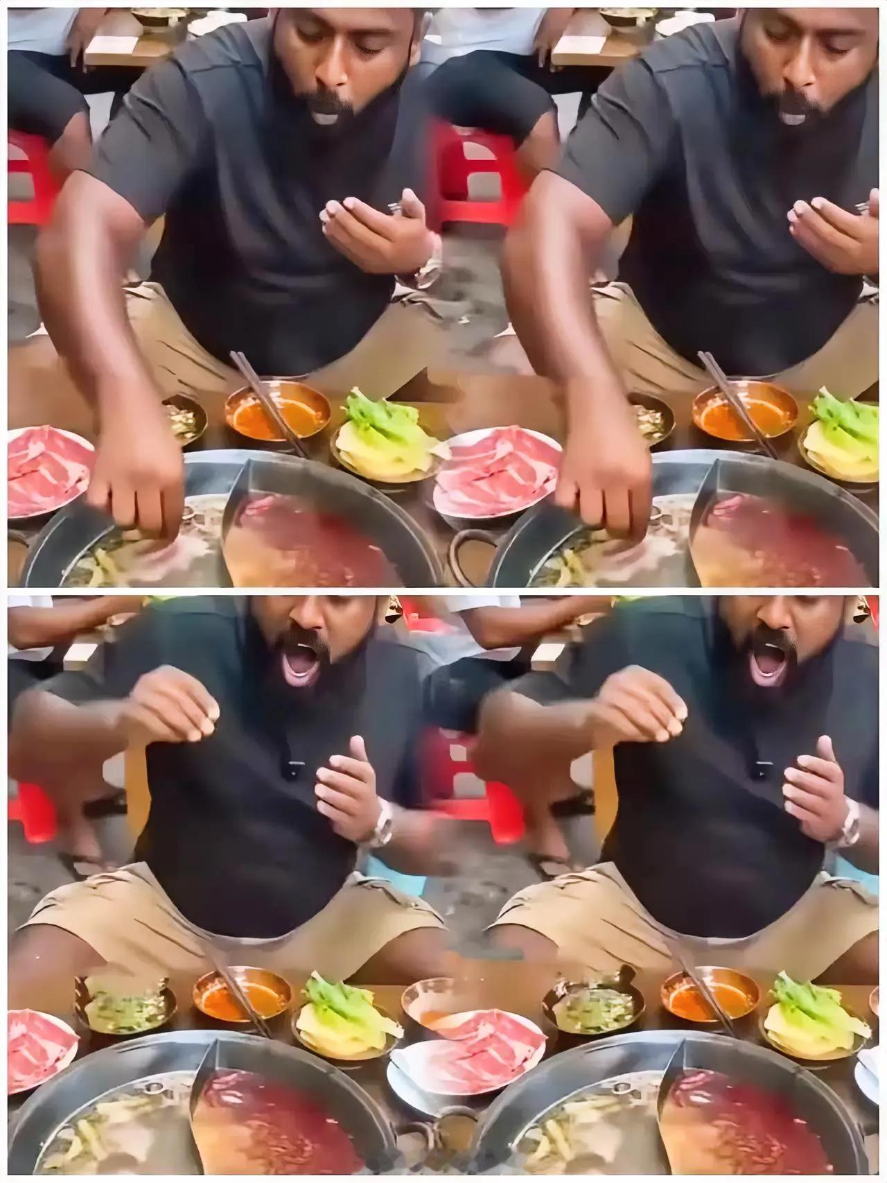 网传几名外籍阿三吃重庆火锅，竟直接徒手伸进滚烫锅底抓食材，当场被烫得连声叫唤。