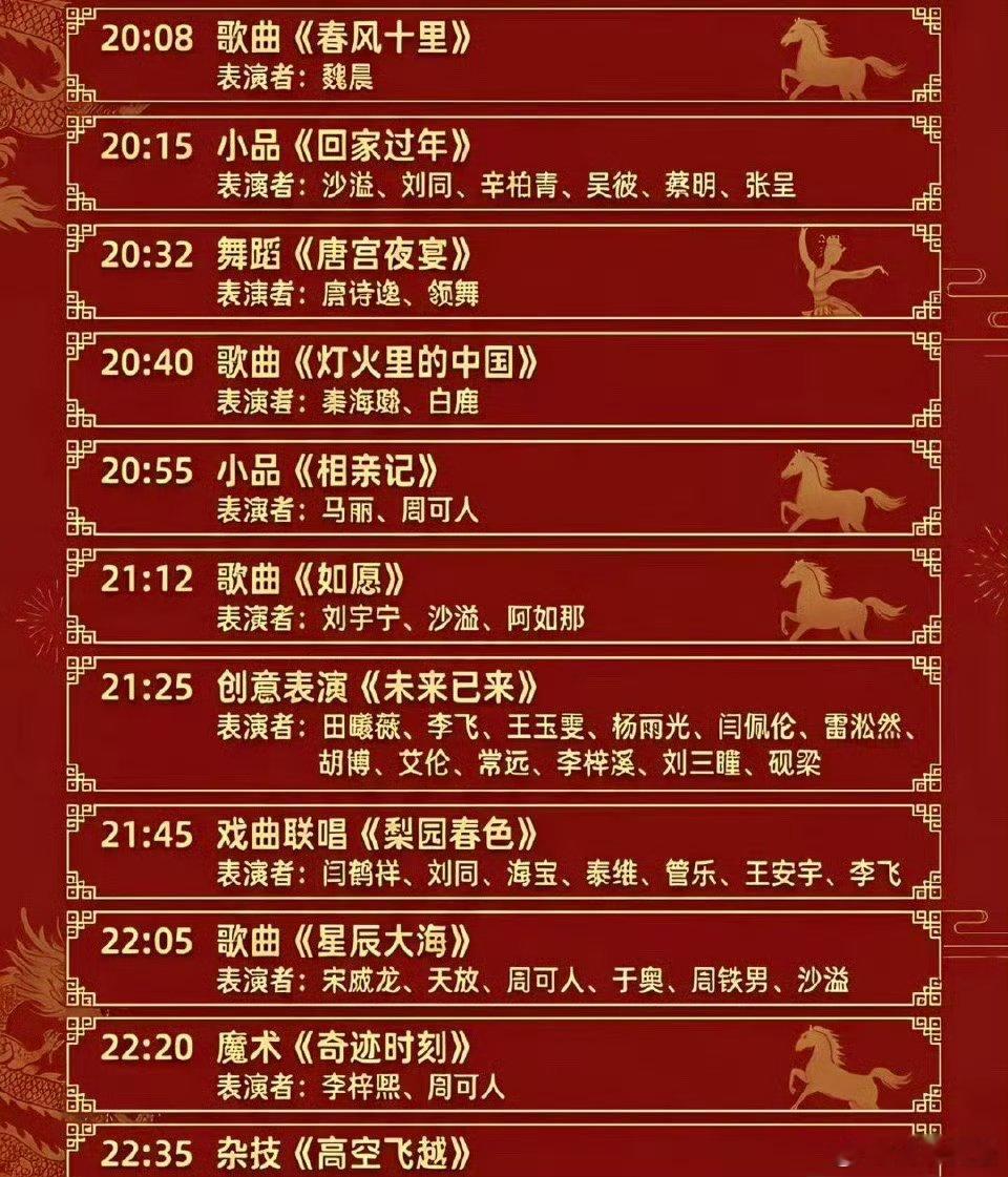 马年春晚部分节目单曝光有你们喜欢的节目吗？ 