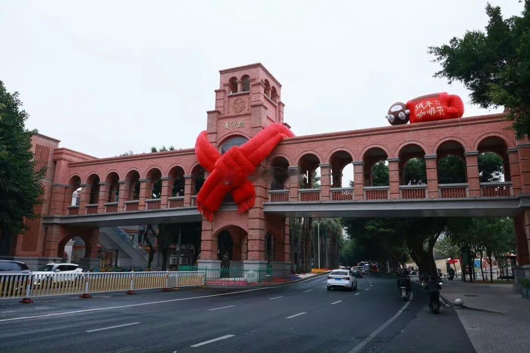 福州“最美天桥”青年桥戴上了毛绒绒的大红围脖，在冬日添了一丝暖意

青年桥围脖预