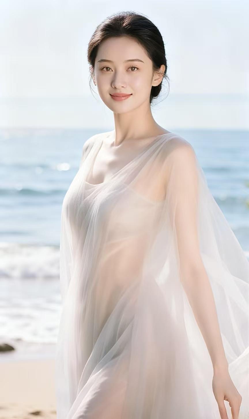 浪卷银花吻软沙，
鸥鸣远岫逐晴霞。
佳人独立映蒹葭。
 
素手轻撩风里鬓，
明眸