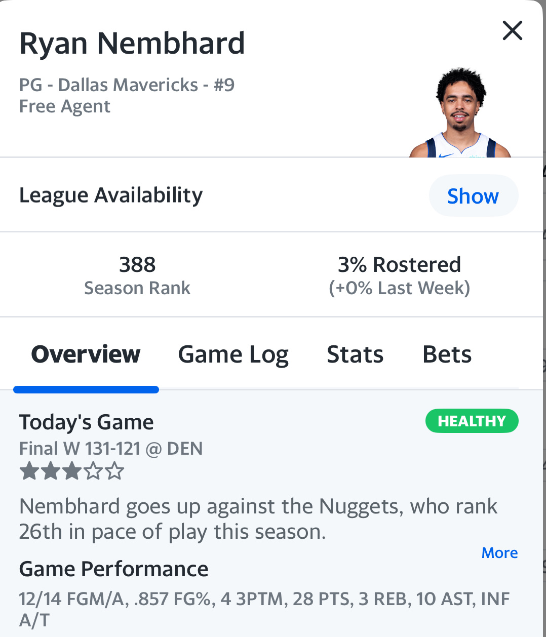 首发28+10，还是有个靠谱的1号位好一些 