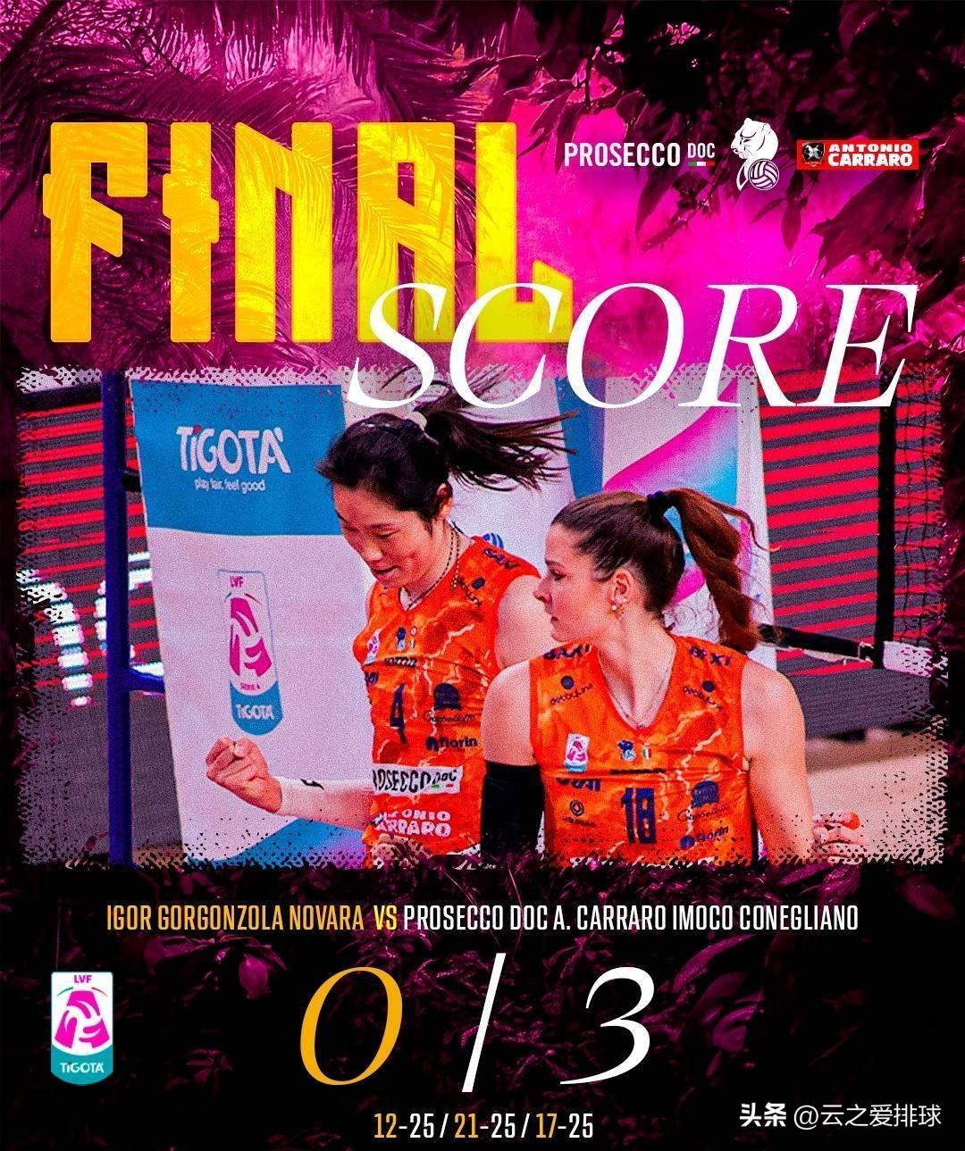 不知不觉，科内迎来意甲半决赛次回合！
连轴转的朱婷，今天又首发。
肉眼可见朱婷有