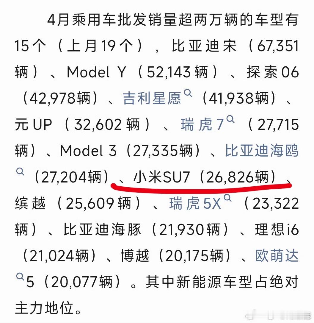 4月份，单小米SU7就卖了 26826辆，什么水平？—说白了，国产车干特斯拉这么