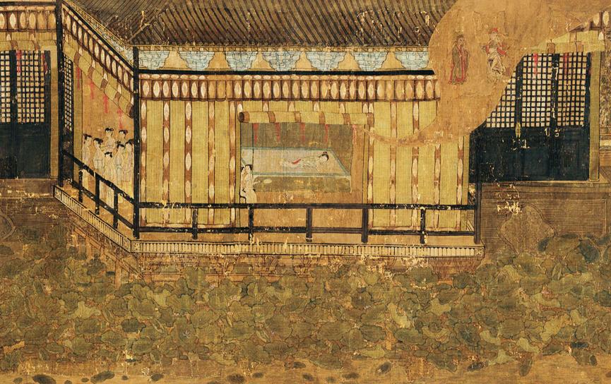 《中兴瑞应图》的第二段，名为《显仁梦神》。这幅画描绘的是宋高宗赵构的生母显仁皇后