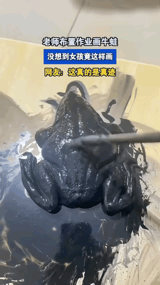 太有头脑了!江苏一学校老师布置作业画牛蛙，不料，小女孩回家后用把一只活的牛蛙全身
