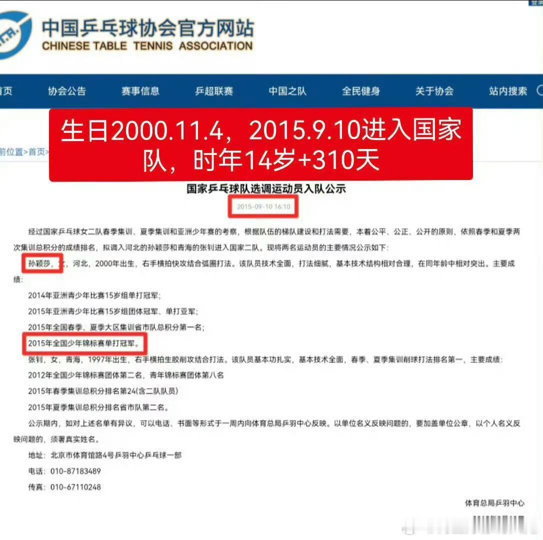 🏓孙颖莎全是公开可查的战绩2015年9月 进入国家二队（14岁10个月） 开启