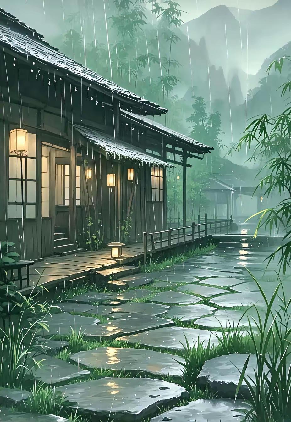 雨打西窗鸡远跳，
风拂柳岸燕轻飞。
横批：《雨打与风拂》