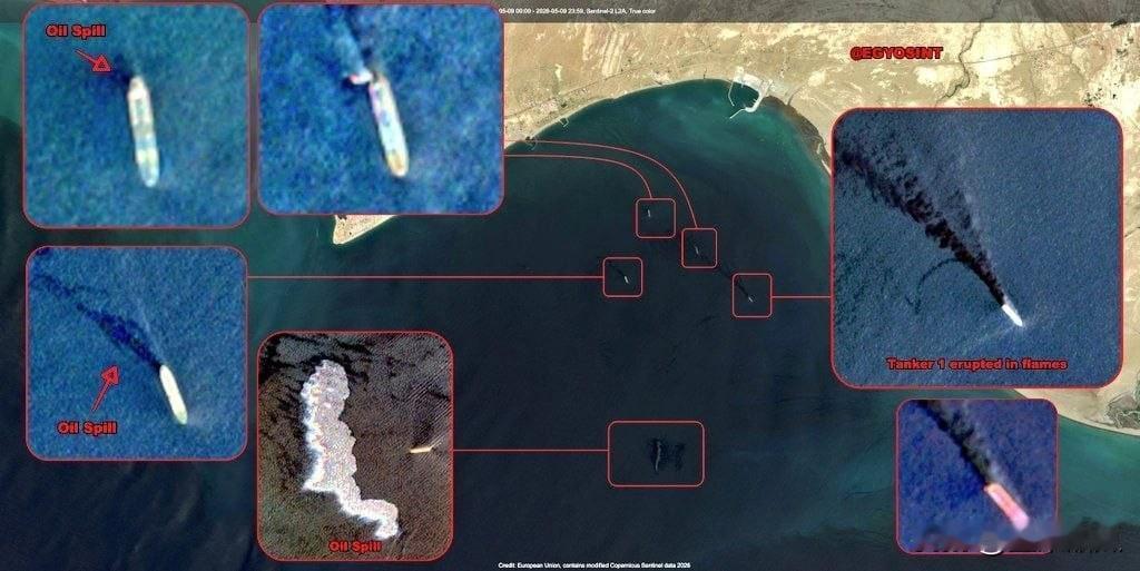伊朗会不会还击？据卫星图像显示，四艘油轮在伊朗贾斯克地区附近遭到美军袭击，一艘油