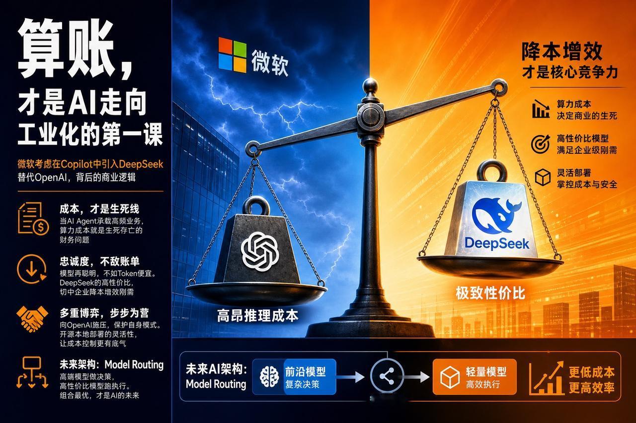 【大模型告别信仰时代：微软省钱账本上的DeepSeek】

微软考虑在Copil