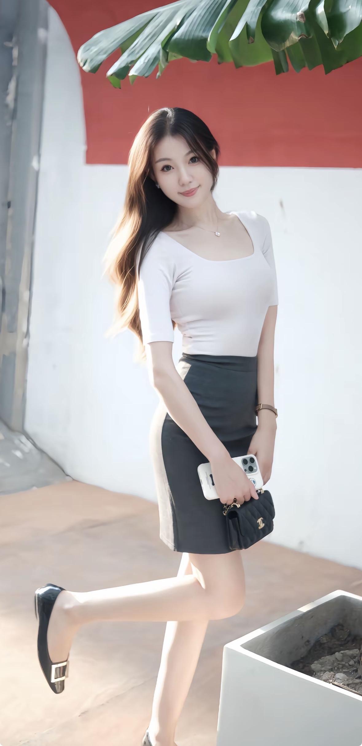 优雅穿搭指南：白色上衣+黑色短裙，轻松打造都市时尚风！👗👠💄