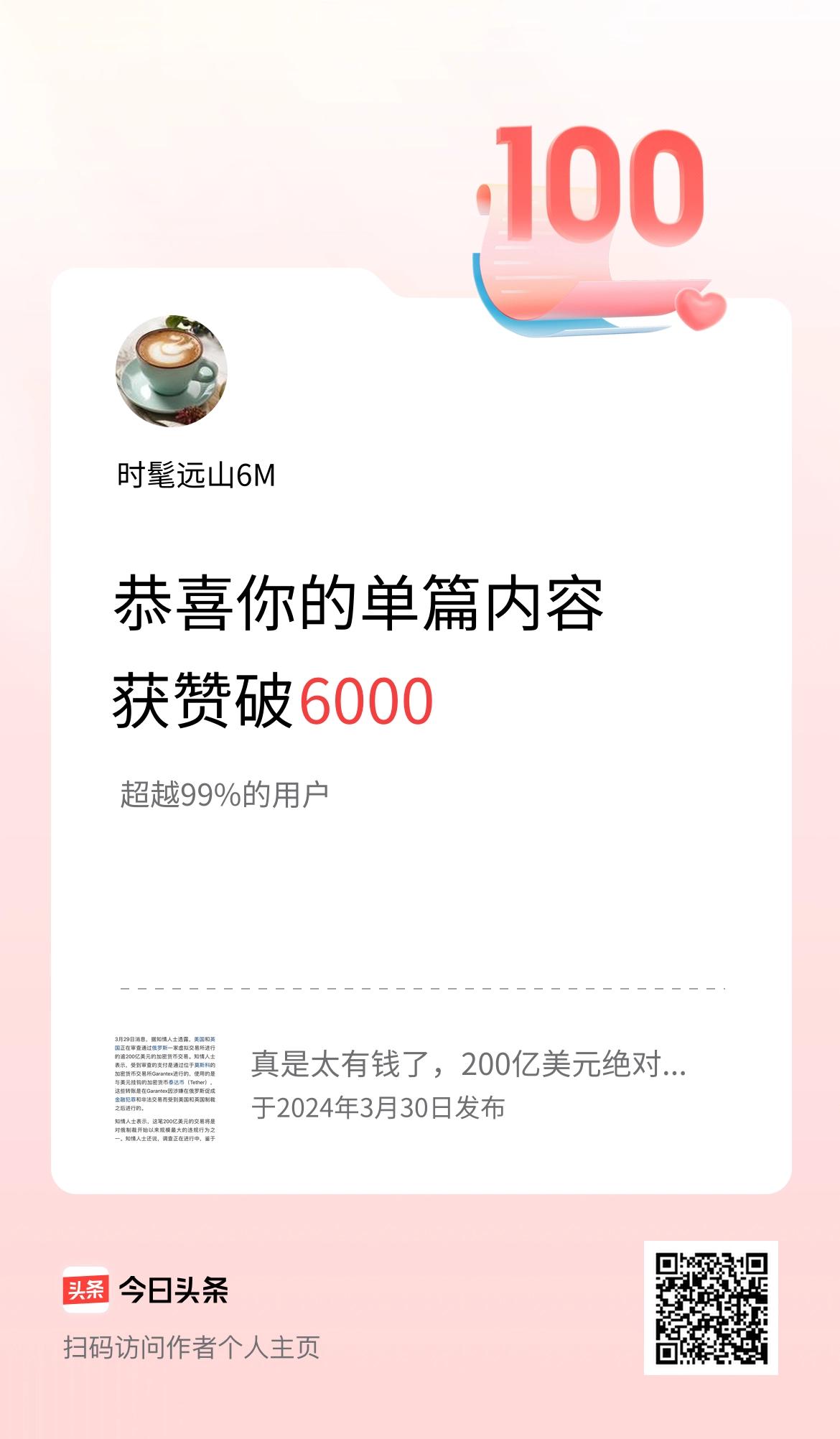 单篇内容获赞量破6000啦！