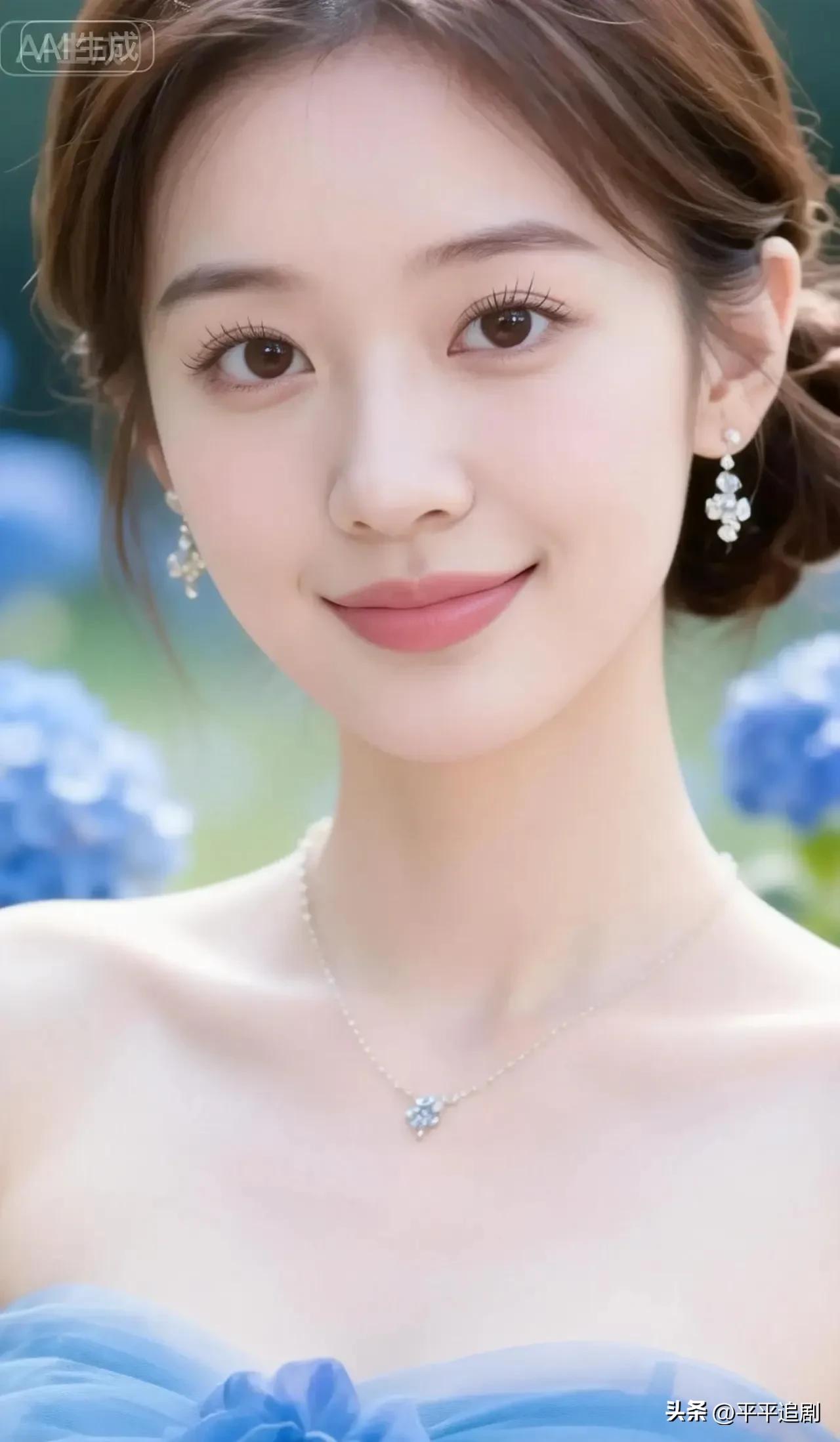 蓝裙映绣球，清辉落眉眼，温柔与浪漫在风里漫开，是春日里最治愈的心动瞬间。
白裙少