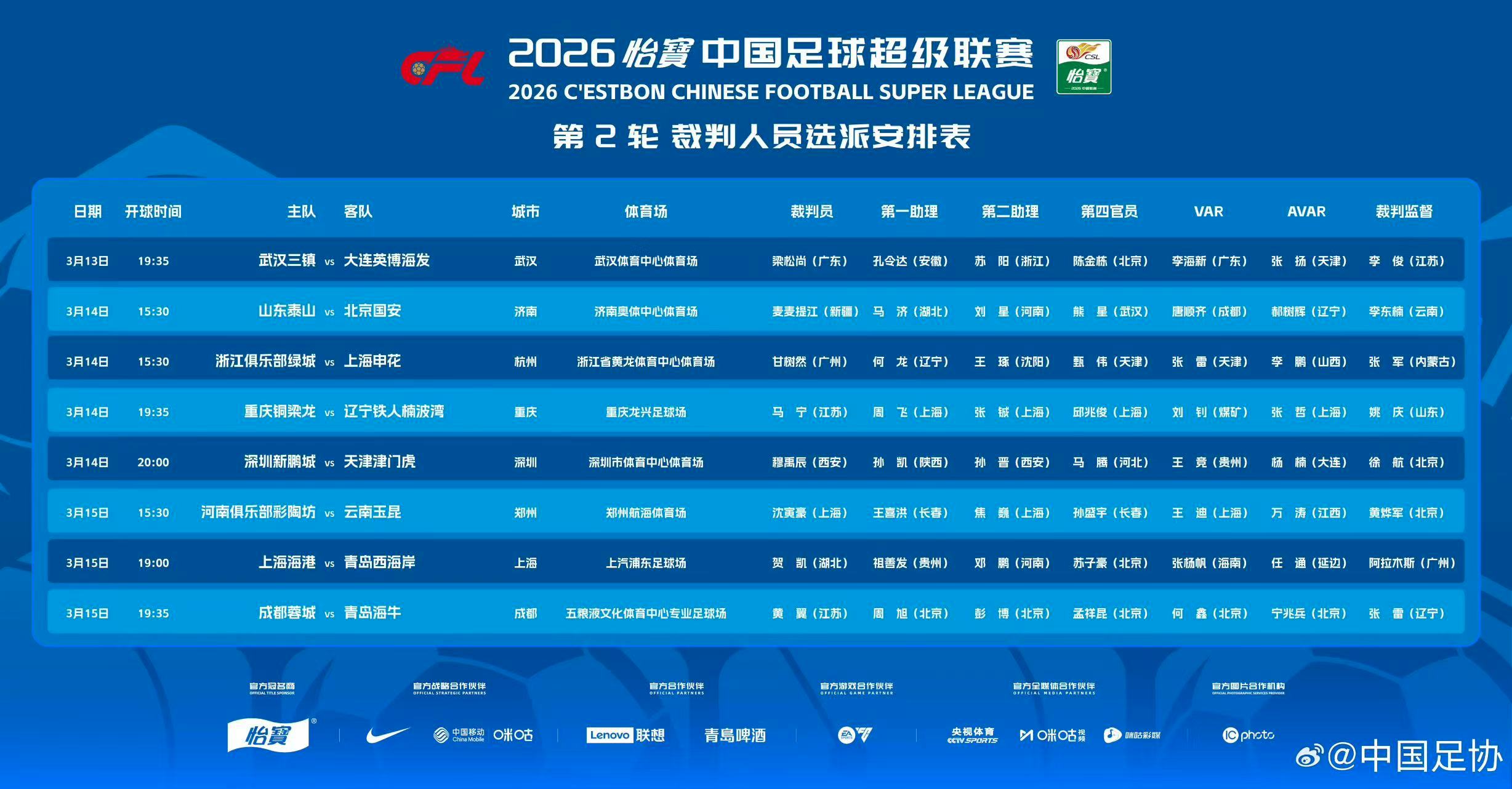 山东泰山vs北京国安 临场裁判出炉：主裁判:麦麦提江VAR：唐顺奇 又对上味了山