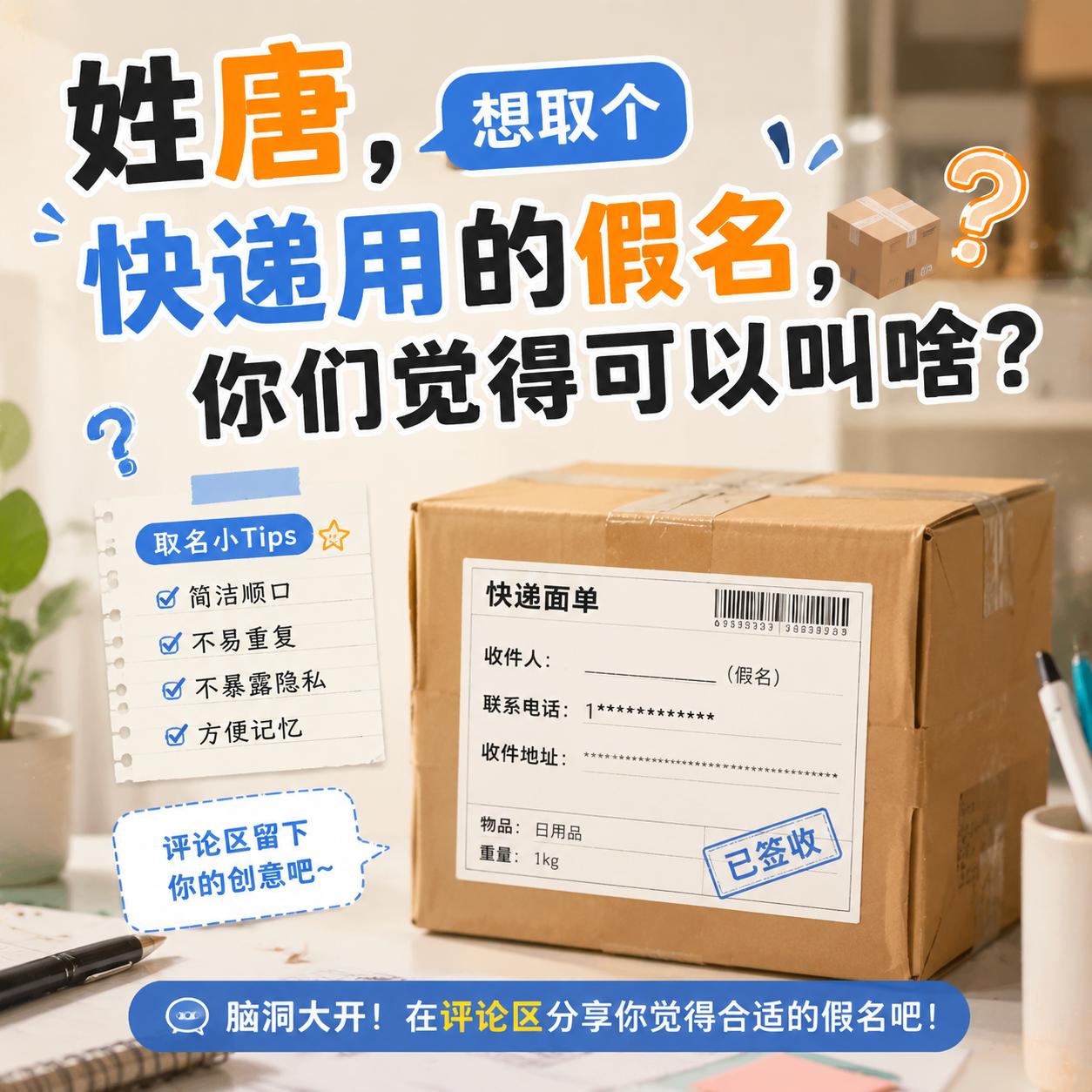 网友姓唐，想取个快递用的假名，你们觉得可以叫啥？