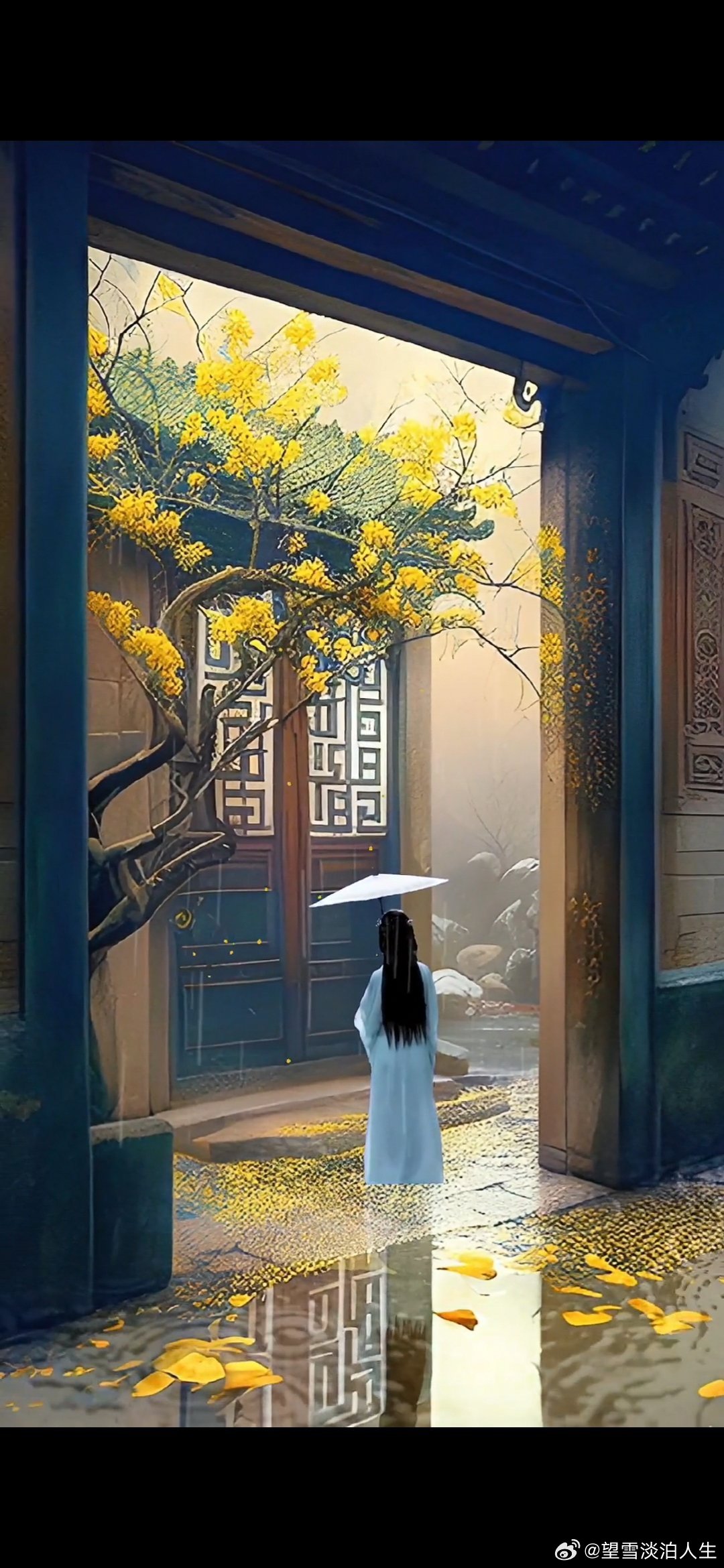 #情感#              《无题》深苍人稀少，开门雪满枝。一灯孤照夜，