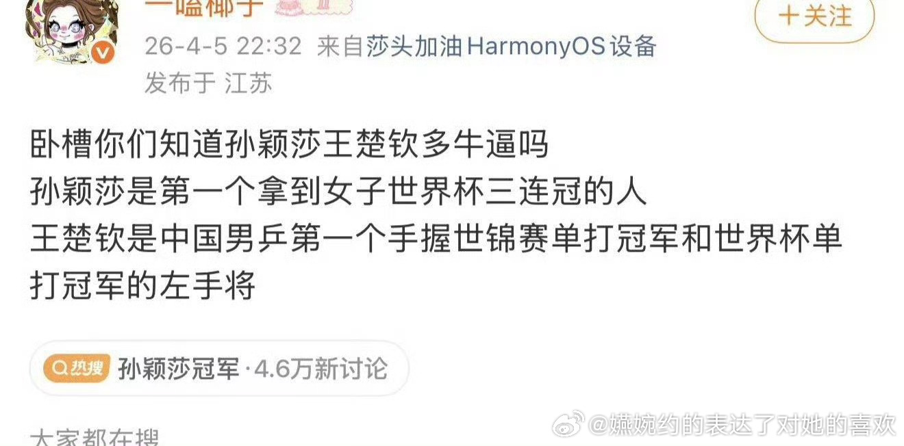《王楚钦是中国第一个手握乒乓球32强的人》莎头粉看我多好，我一个限定词都不加，就