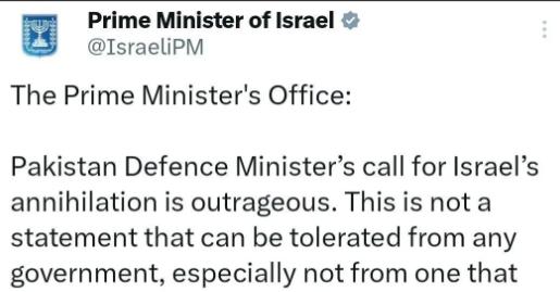 巴基斯坦防长称以色列是人类的祸害，以政府坚决反对

巴基斯坦国防部长指出：

 