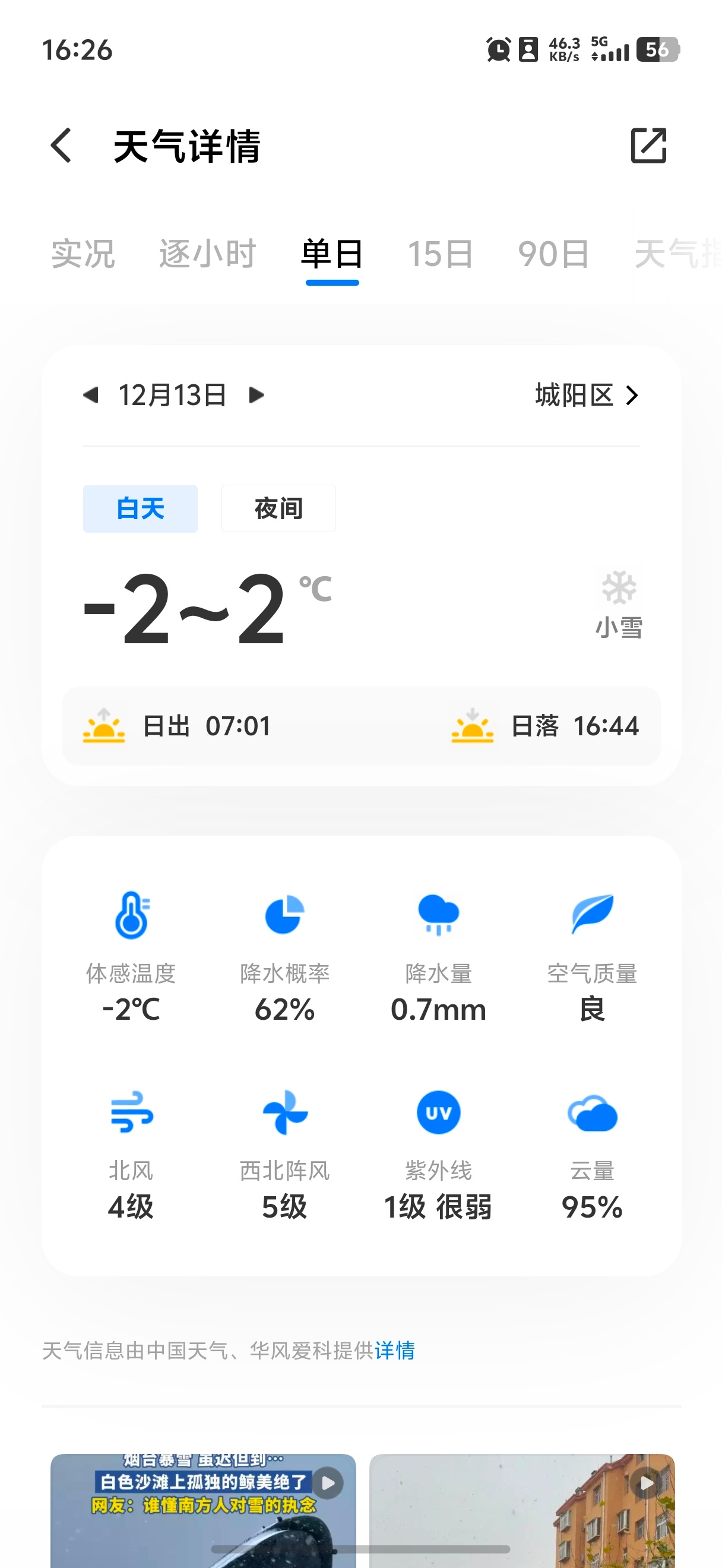 快看啊下雪了 羡慕北京！明天，青岛也可能会下小雪，看天气预报给了个概率，是62%