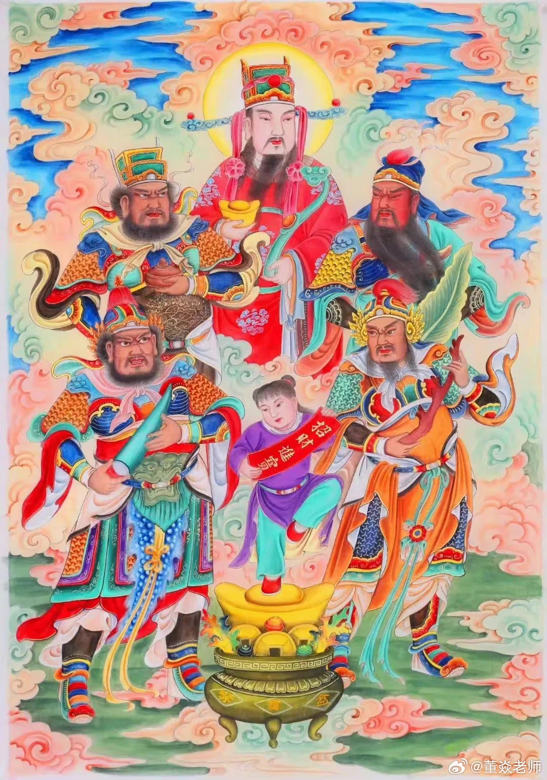 五路财神组团来助力，愿你收获满满不费力，财气多多挡不住，福气好运都配齐。 ​​​