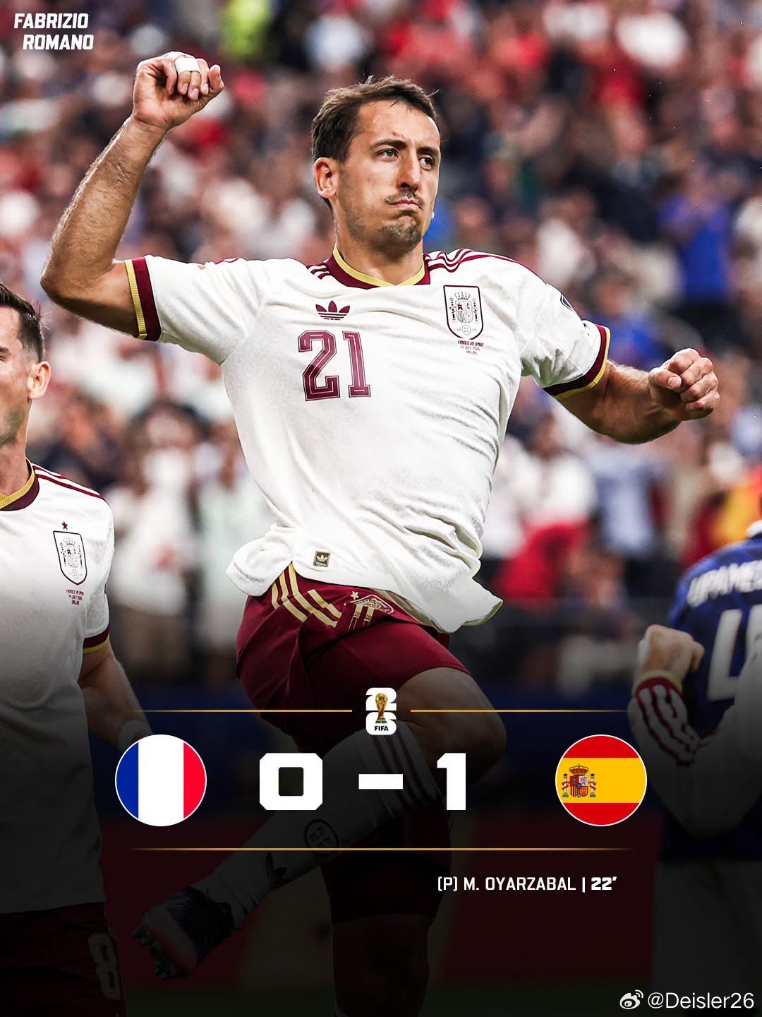 🚨上半場比賽結束，🇪🇸西班牙1-0領先法國🇫🇷 