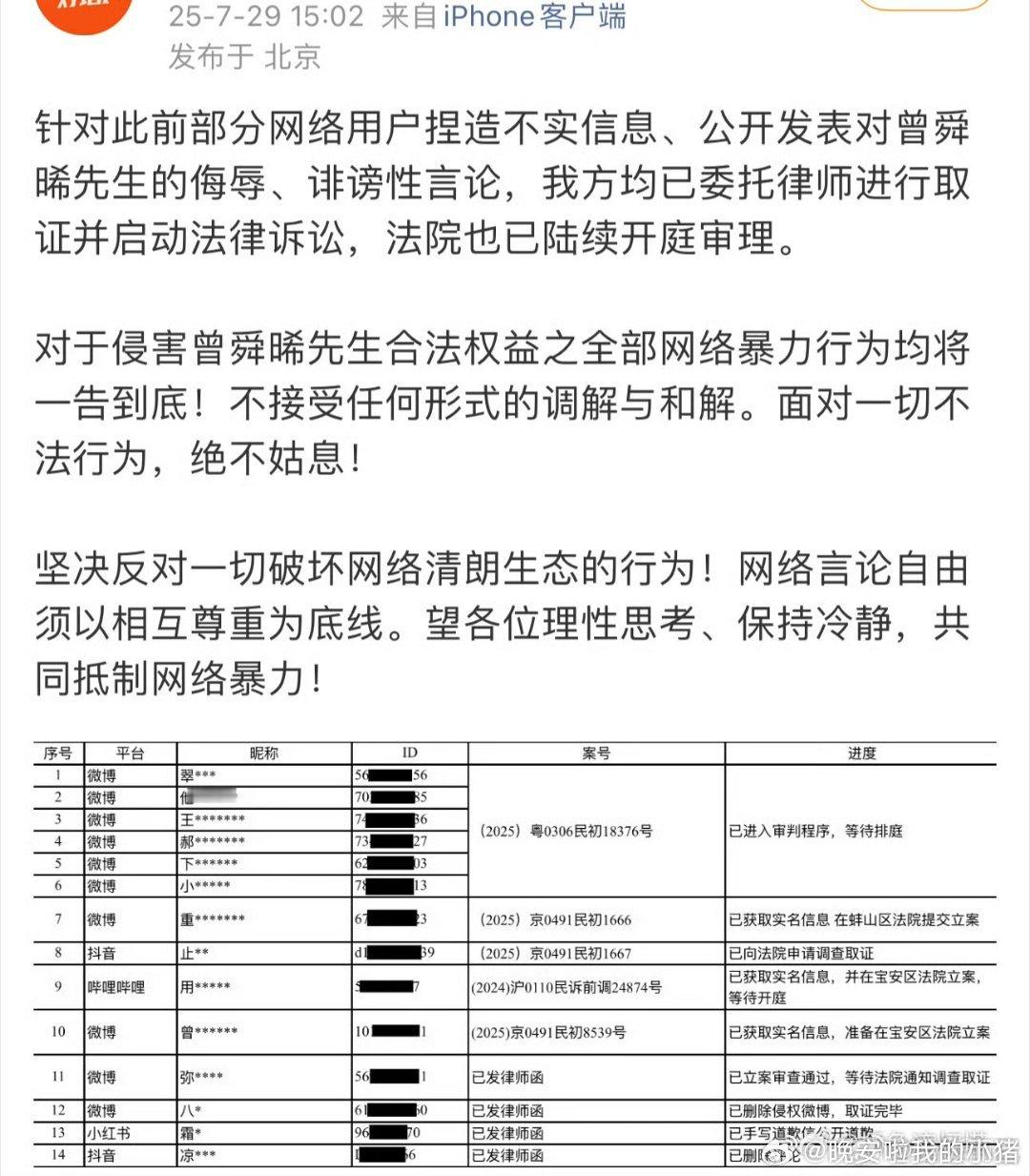 曾舜晞方公示告黑维权进展 ​​​