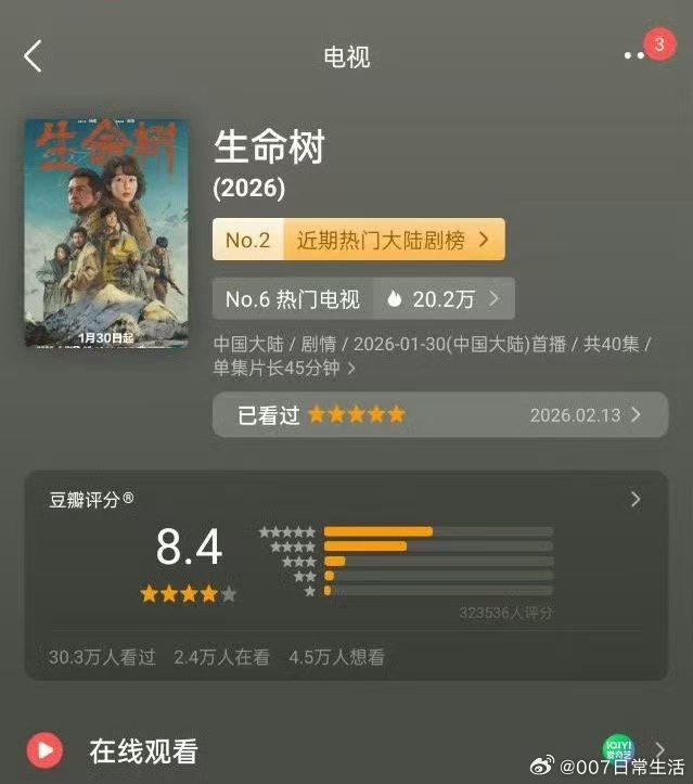 杨紫生命树豆瓣分又涨了杨紫生命树豆瓣分涨至8.4杨紫生命树豆瓣分又涨了，真口碑好