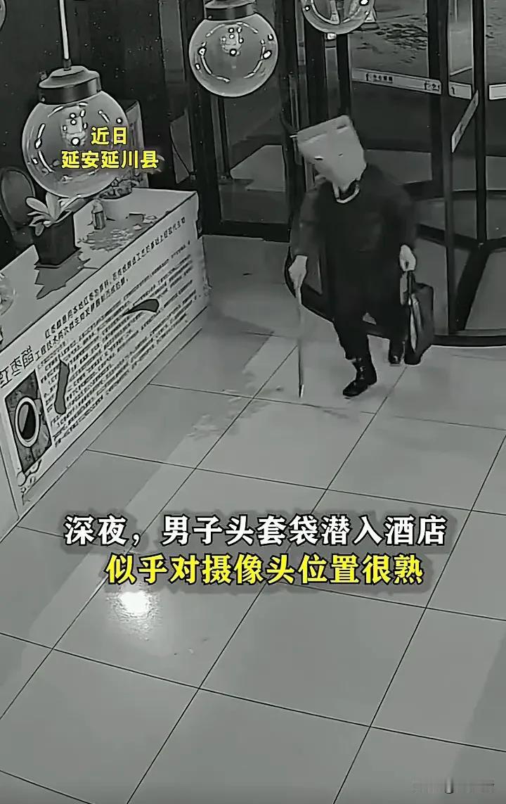现实版的“掩耳盗铃”！近日，陕西延安一名男子深夜头戴绿色袋子潜入酒店，进入电梯后