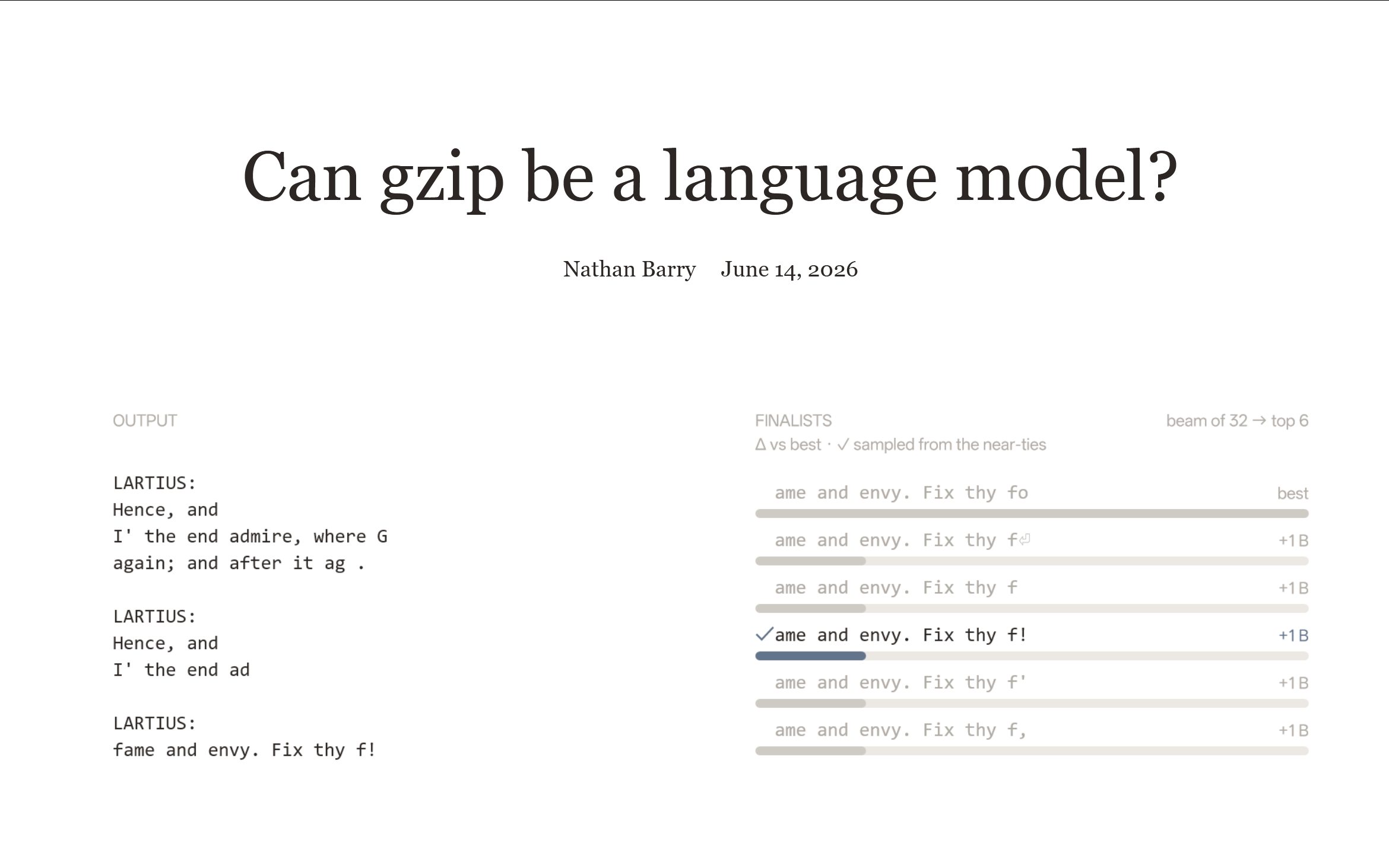有趣的文章： gzip（就是那个linux里自带的压缩程序）能成为一个语言模型吗