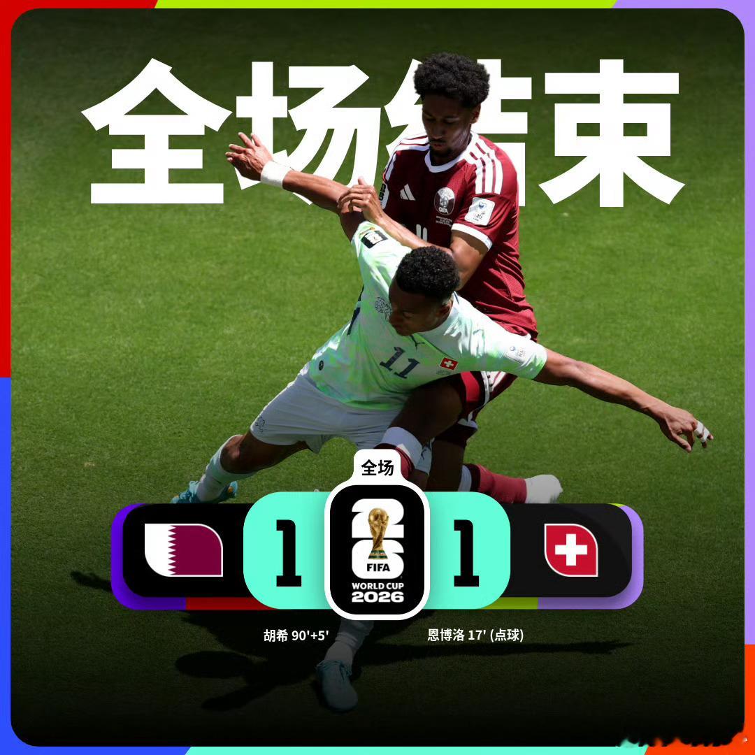 卡塔尔绝平瑞士卡塔尔1比1瑞士世界杯 2026美加墨世界杯B组首轮，上半场17分
