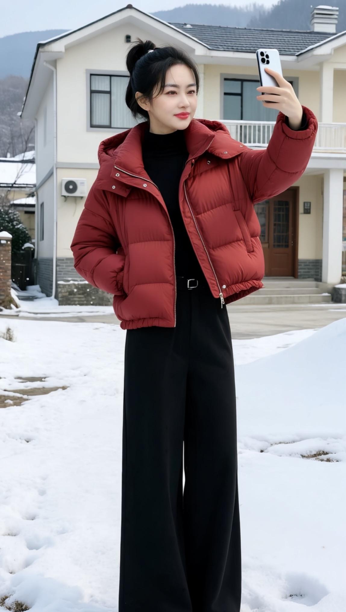 红袄生活照   穿搭