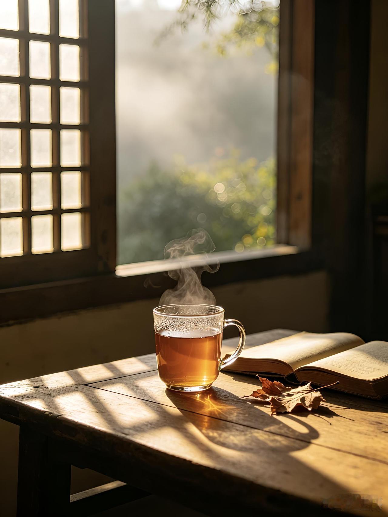 秋日生活打卡季清晨的阳光斜斜照进窗台，一杯热茶冒着轻烟，日子慢得刚刚好。