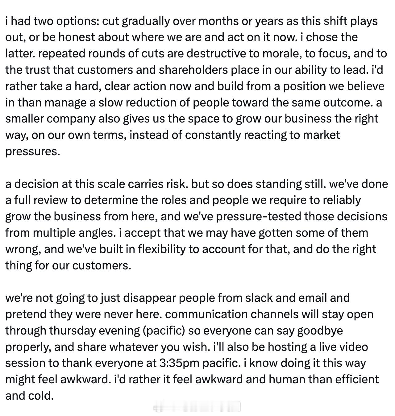 Jack Dorsey宣布Block大裁员，一次性裁掉将近一半大约4000人：“