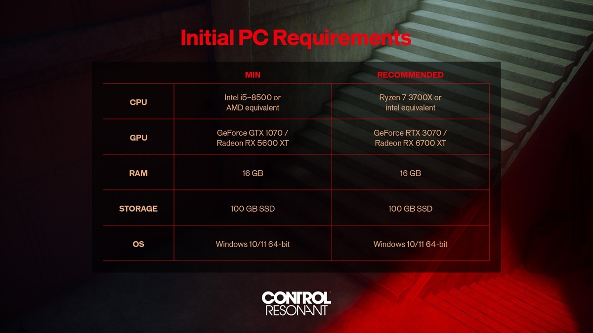 《控制 : 共振》公布初步PC配置要求i5-8500+GTX 1070+16GB
