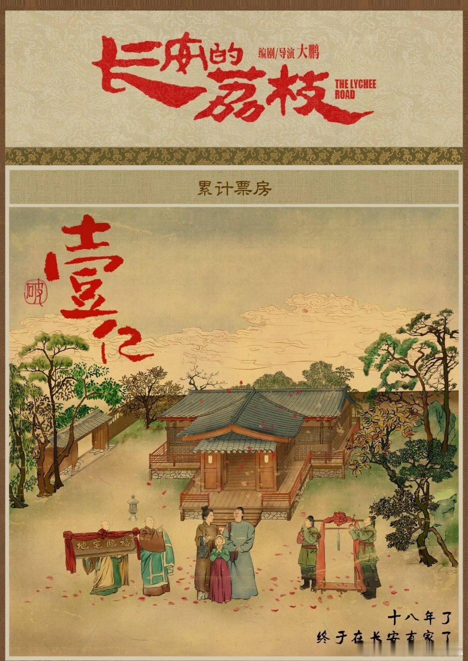 长安的荔枝破亿票房海报汇总，每张都是一幅画旁边还有小字备注，审美挺好电影长安的荔