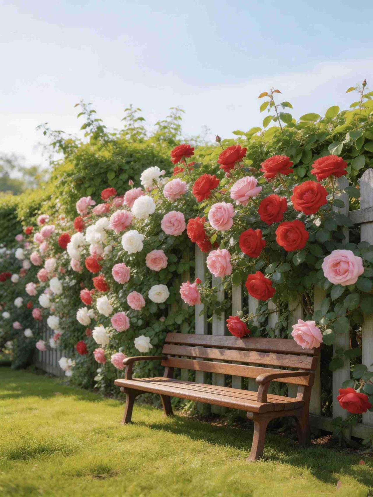 我的今日状态：😁轻松愉快
我这里的天气：🌤️多云
《玫瑰与长椅的午后》
 