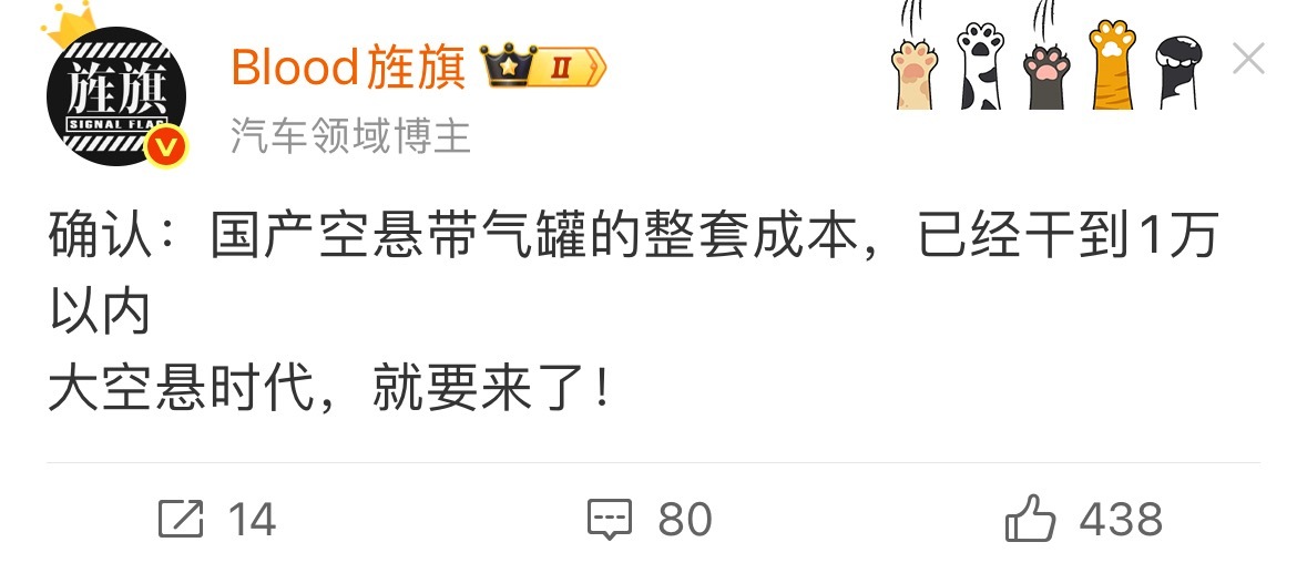 不得不说中国的工业是真的强得可怕！能把汽车做到那么便宜不说，现在连空悬都打下来了