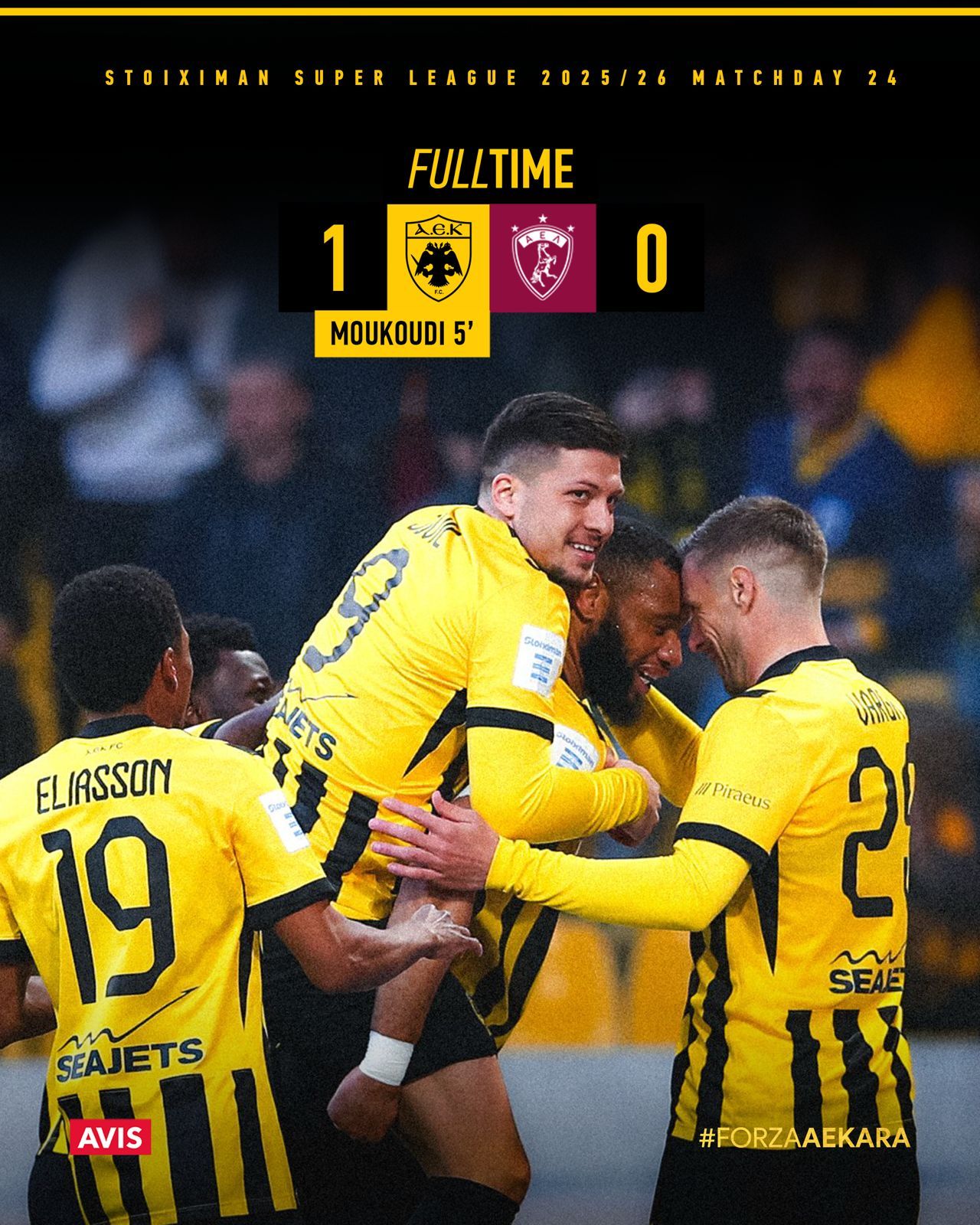 希腊超 雅典AEK主场1：0小胜拉里萨队，首发出场84分钟的约维奇🇷🇸在第5