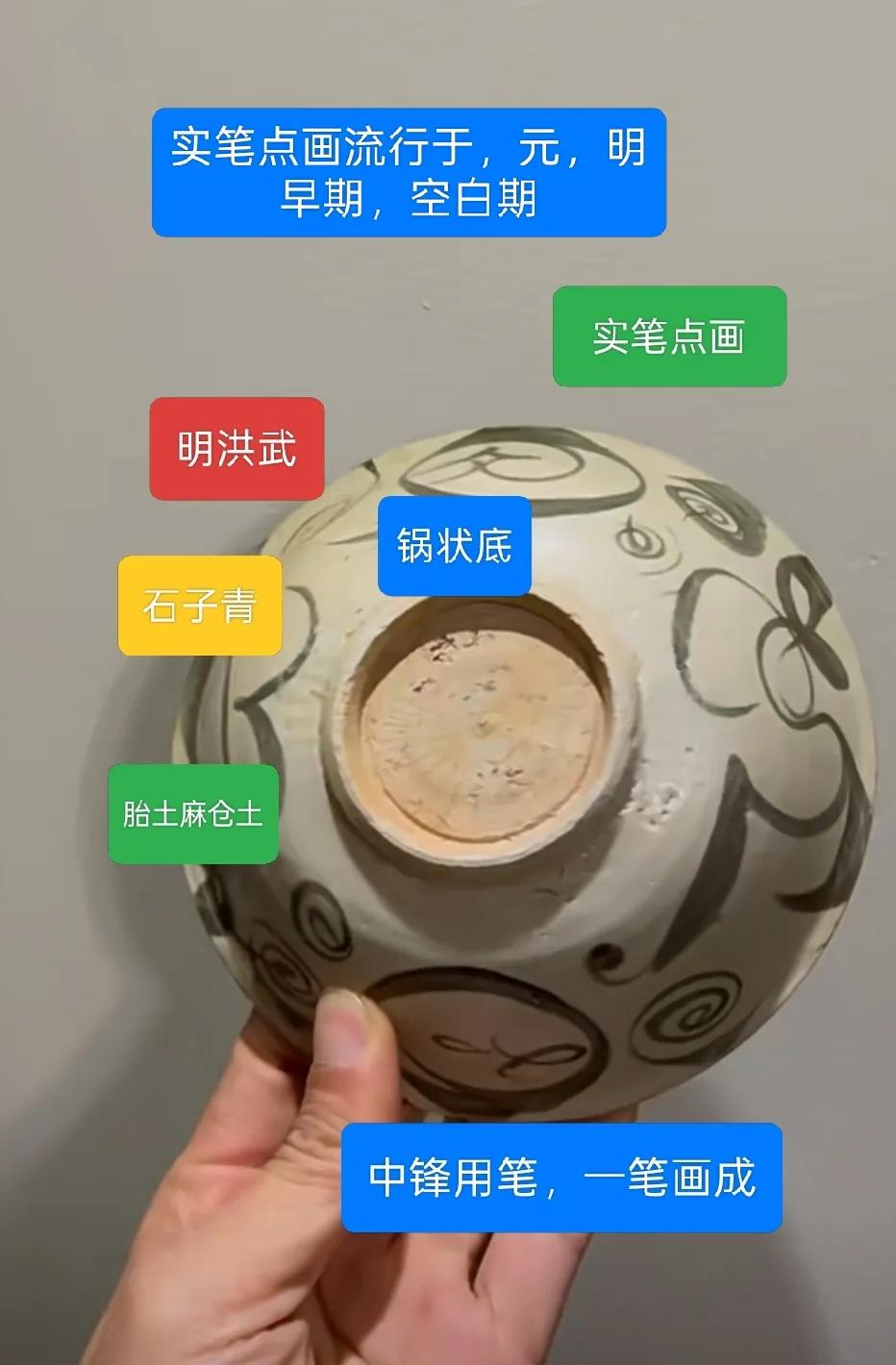 瓷器明洪武青花断代技巧，鉴定知识科普，日常分享。