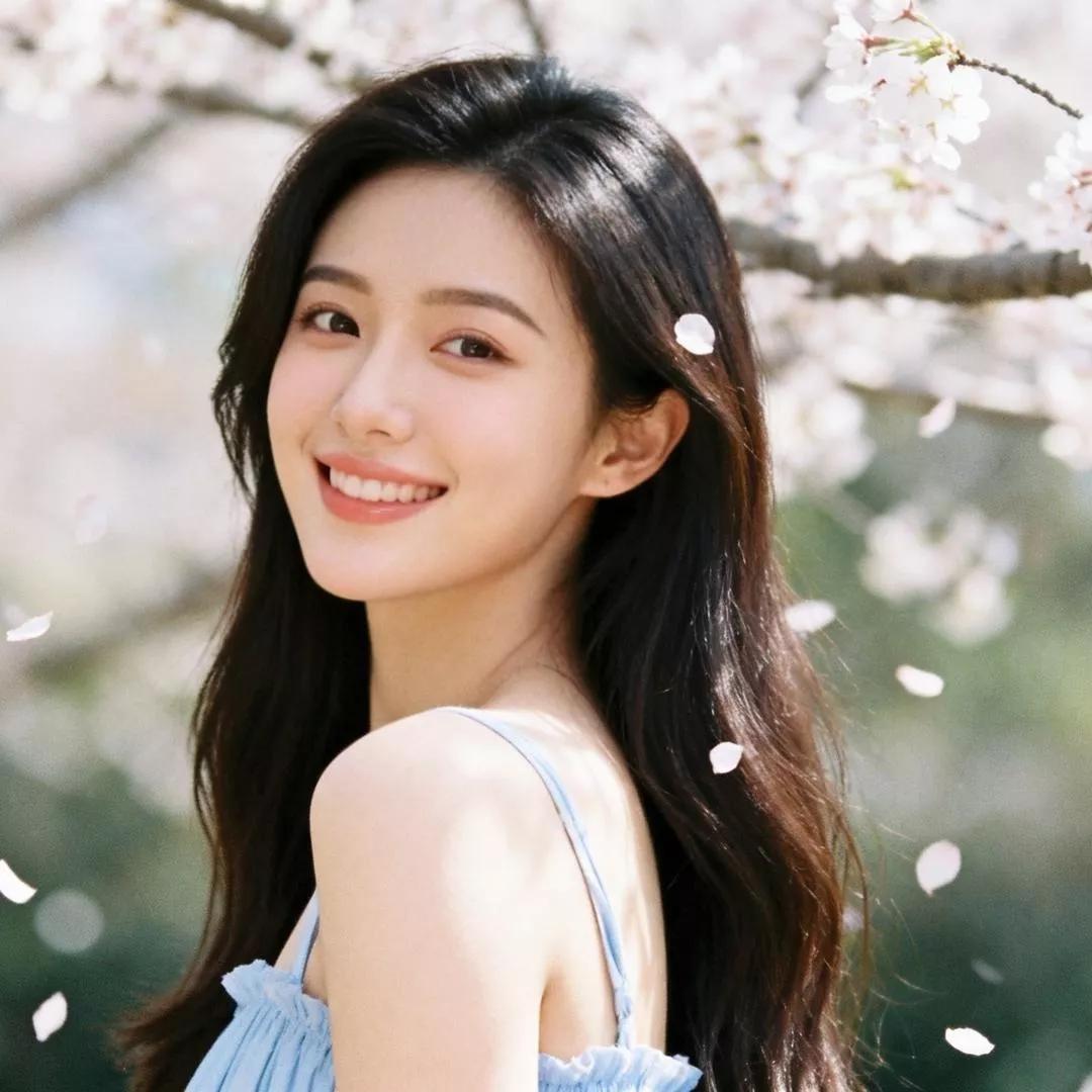 樱花树下微笑的女孩，春天好温柔！🌸😊少女感笑容 少女感微笑女孩 少女的笑容 