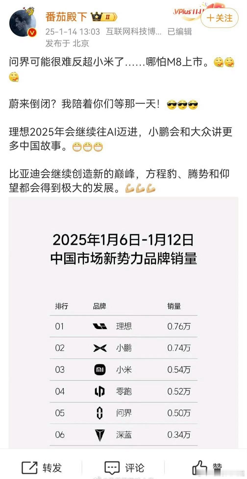 问界销量可能很难反超小米了，你这个乌鸦嘴啊[二哈] 