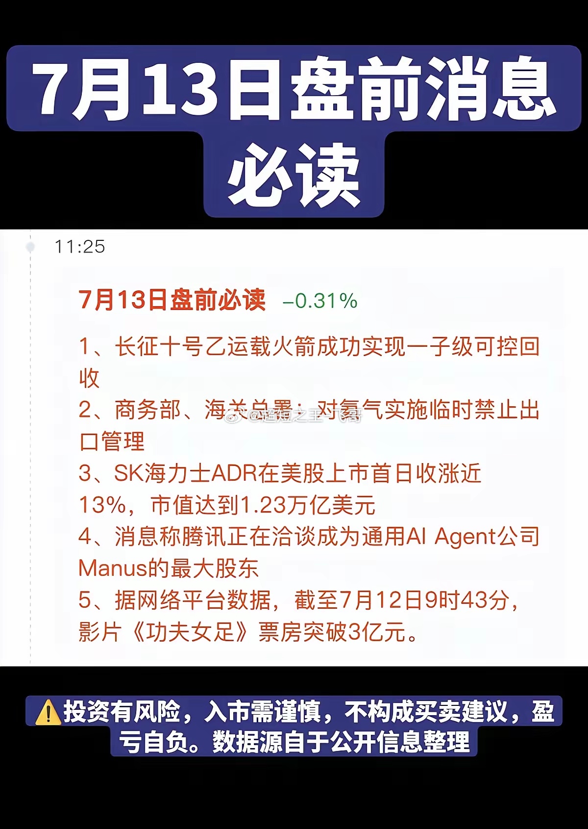 7.13周一  财经热点+信息参考！1.商业航天，长征十号乙2.氦气，出口管制3